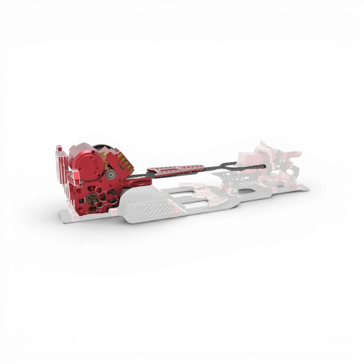 Cage différentielle rouge avec platine supérieure et tour amortisseur pour YD2, fabriquée par RhinoRacing.