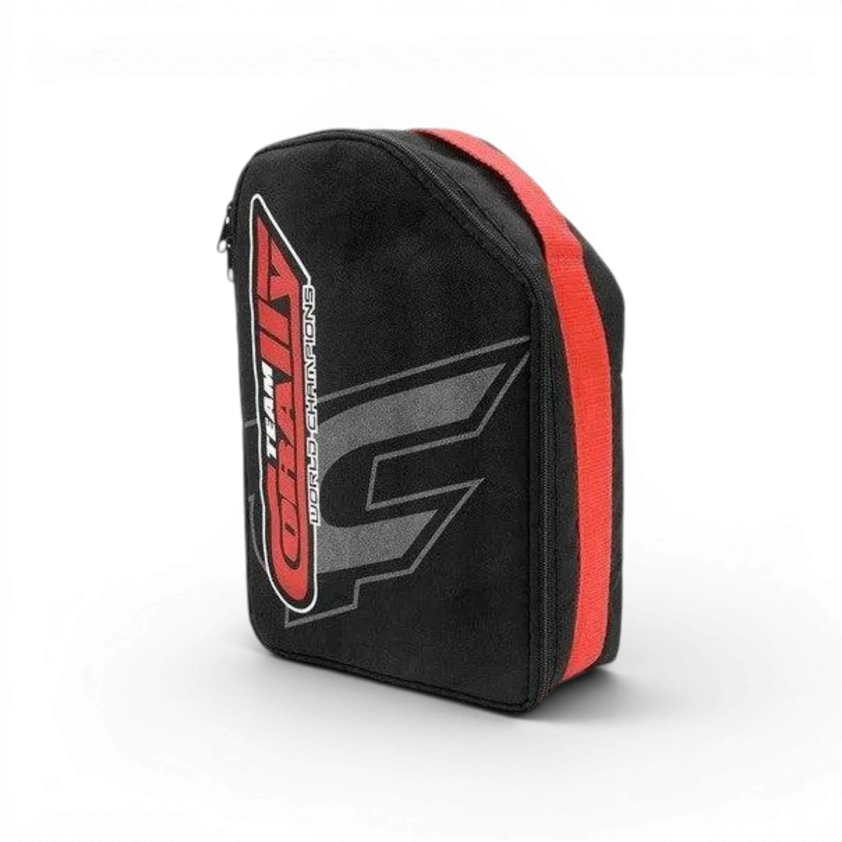 Sacoche radio Corally pour accessoires, en tissu noir avec fermeture zippée et poche extérieure, adaptée pour appareils de communication.