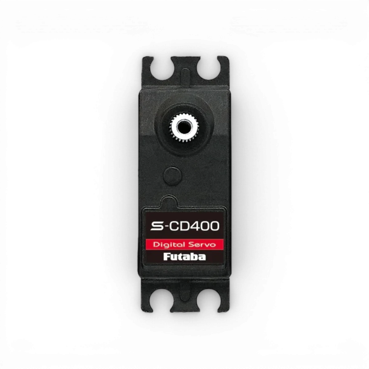 Servo Futaba CD400 profil bas pour drift, électronique de haute précision, vue de face avec connecteurs visibles.