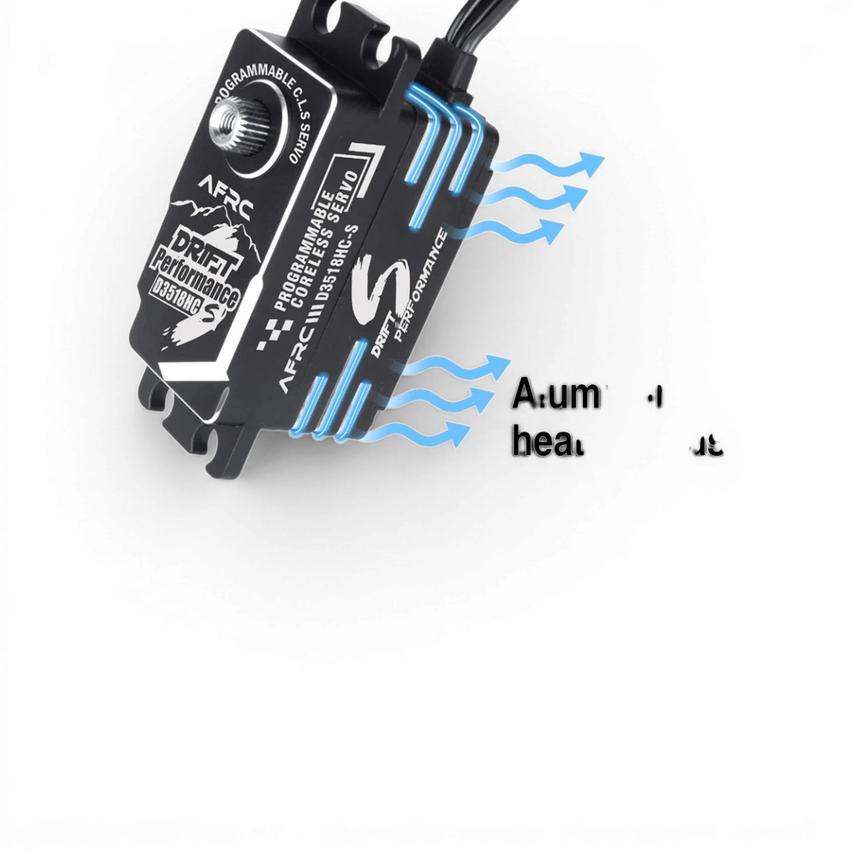 Servomoteur sans noyau programmable AFRC D3518HC-S, électronique, avec filaments et connecteurs visibles.