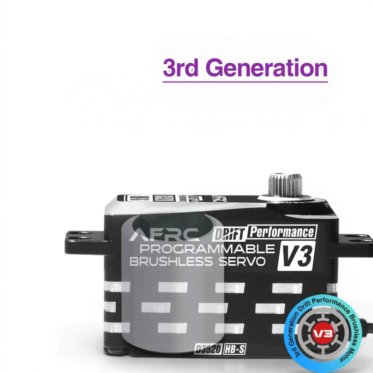 Servo électronique sans balais AFRC D3520HB-S V3 programmable, vue rapprochée du servo brushless pour modélisme.