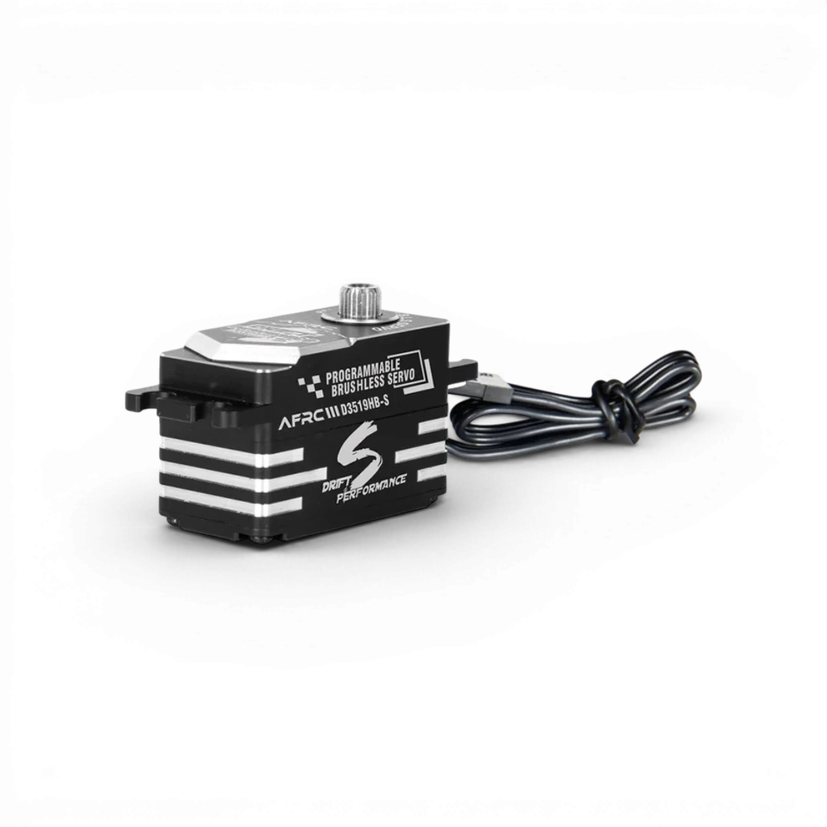 Servomoteur brushless HV programmable AFRC D3519HB-S pour applications électroniques, visible avec câbles et connecteurs.
