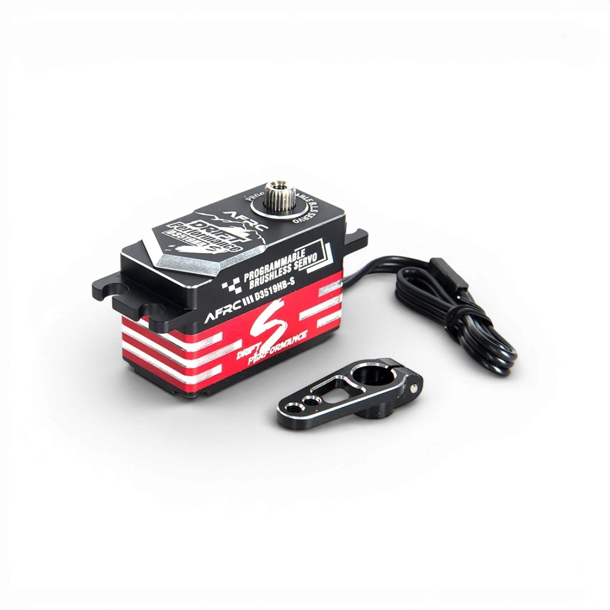Servo HV brushless programmable AFRC D3519HB-S, composant électronique pour applications de haute tension, avec câble et connecteurs visibles.