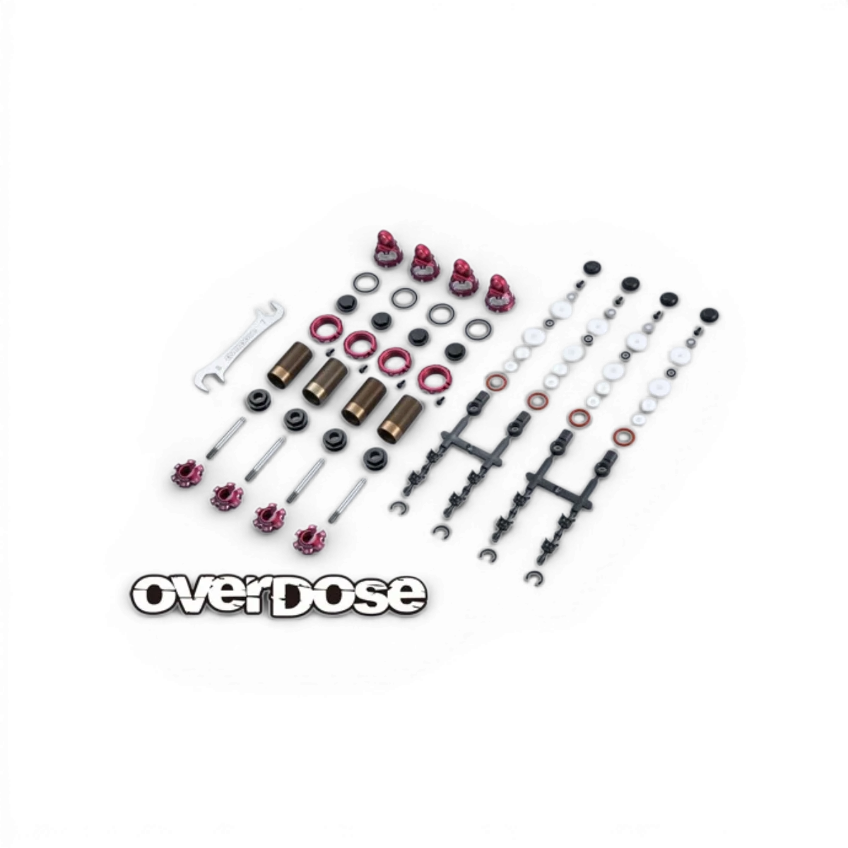 Ensemble d'amortisseurs de haute qualité Spec v4 Overdose, pièces détachées pour suspension, visible sur l'image.