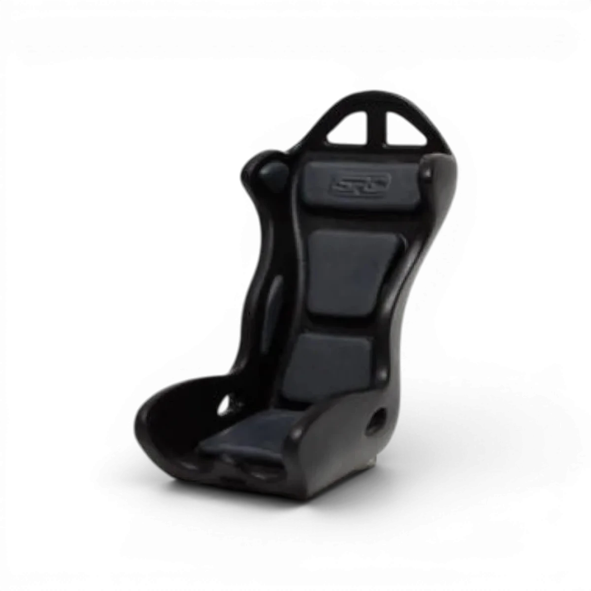 Siège baquet V4 de la marque Src Sideways RC, en tissu noir avec support latéral pour personnalisation de voiture radiocontrollée.