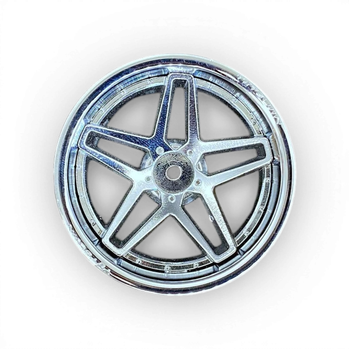 Roues Tetsujin Souther Cross en chrome, vue de face montrant le design brillant et la finition polie.
