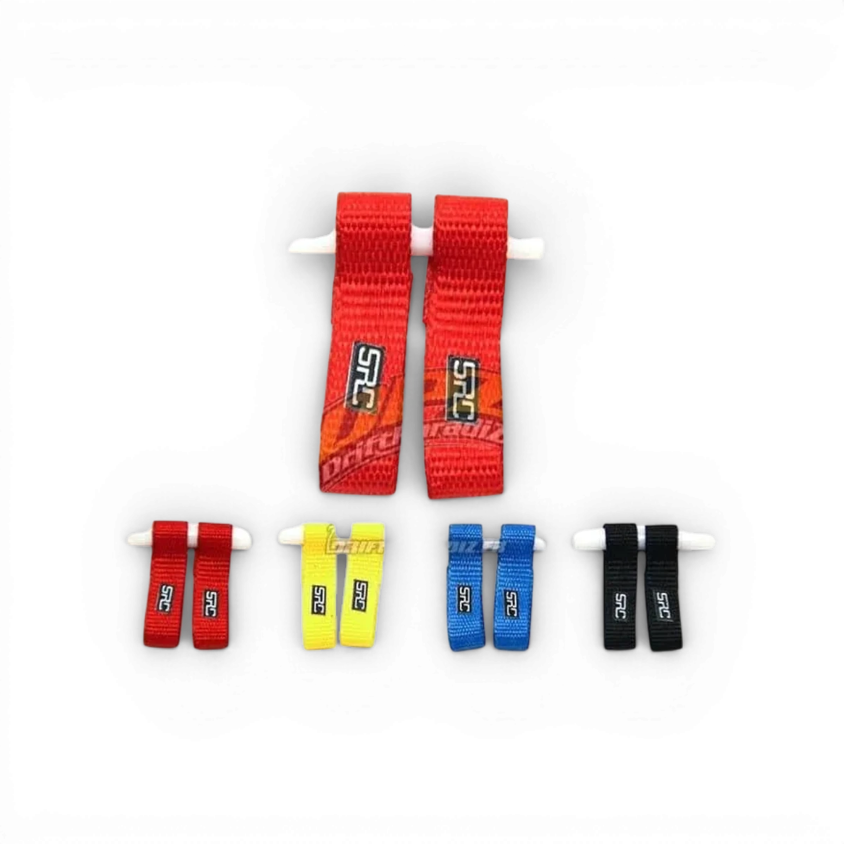 Sangle de remorquage personnalisée Src Sideways RC, rouge, avec boucle en acier, conçue pour la fixation et la remorque.