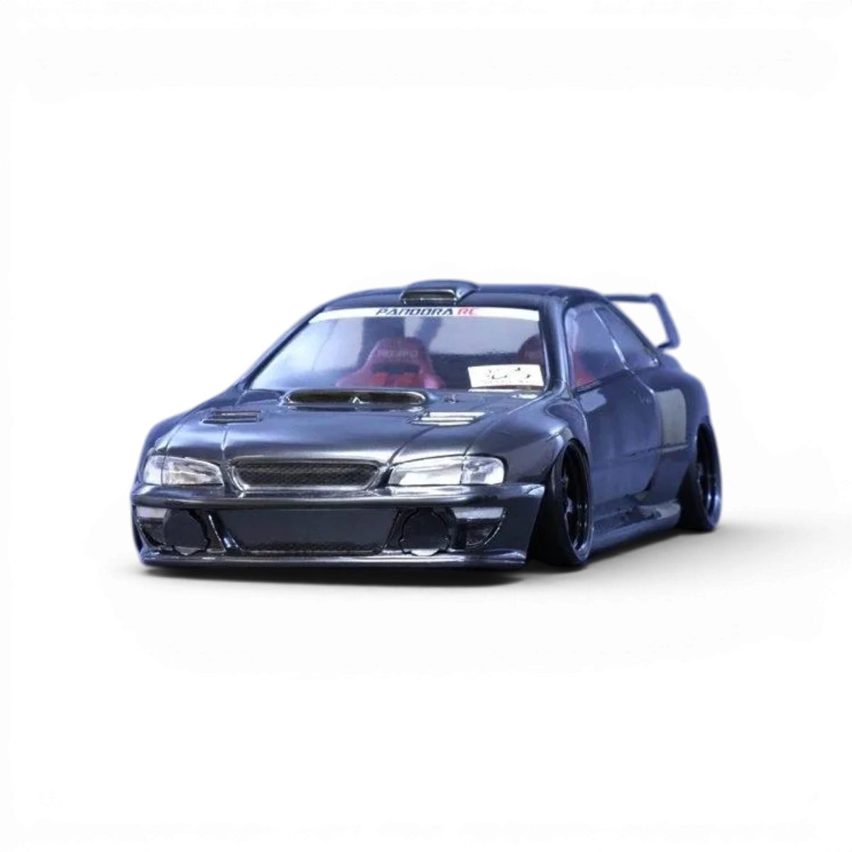 Modèle de carrosserie Subaru Impreza 22B-STI de Pandora RC, détail réaliste et finition précise, vue de face.
