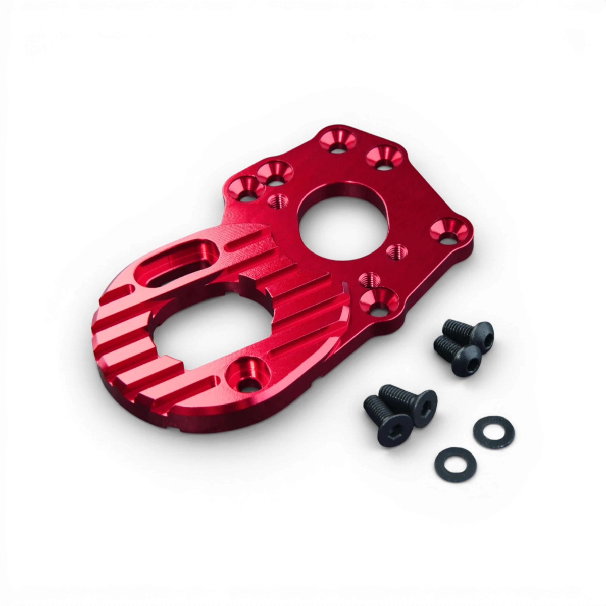 Support moteur en aluminium rouge Max Speed Technology pour pièces détachées RMX, visible avec fixation solide.