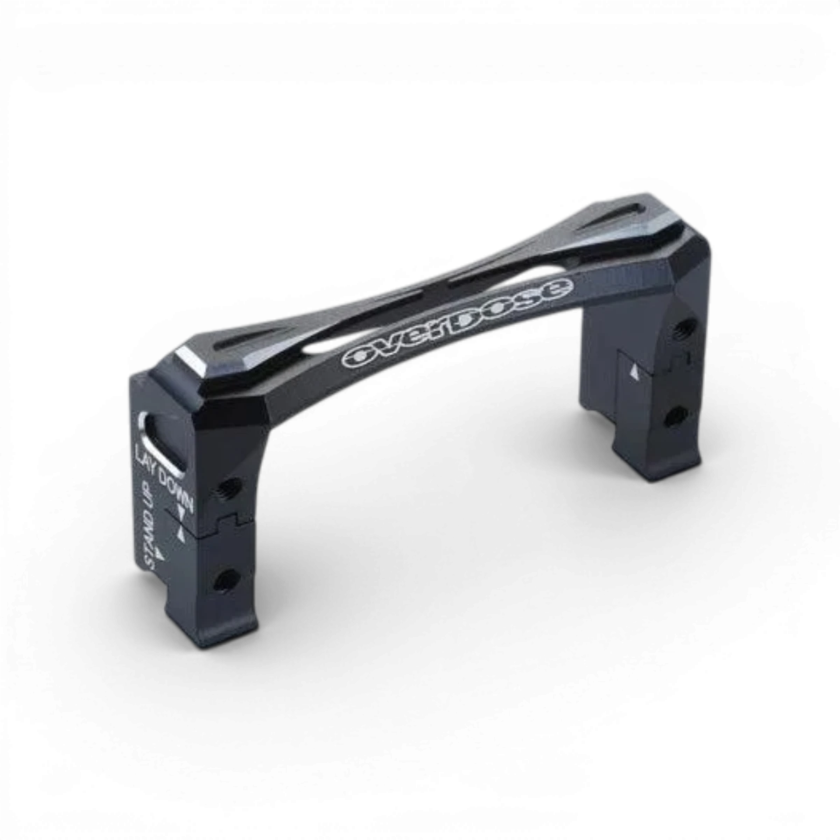 Support servo double sens en aluminium pour pièces détachées Overdose, montre un support robuste et léger pour modélisme.