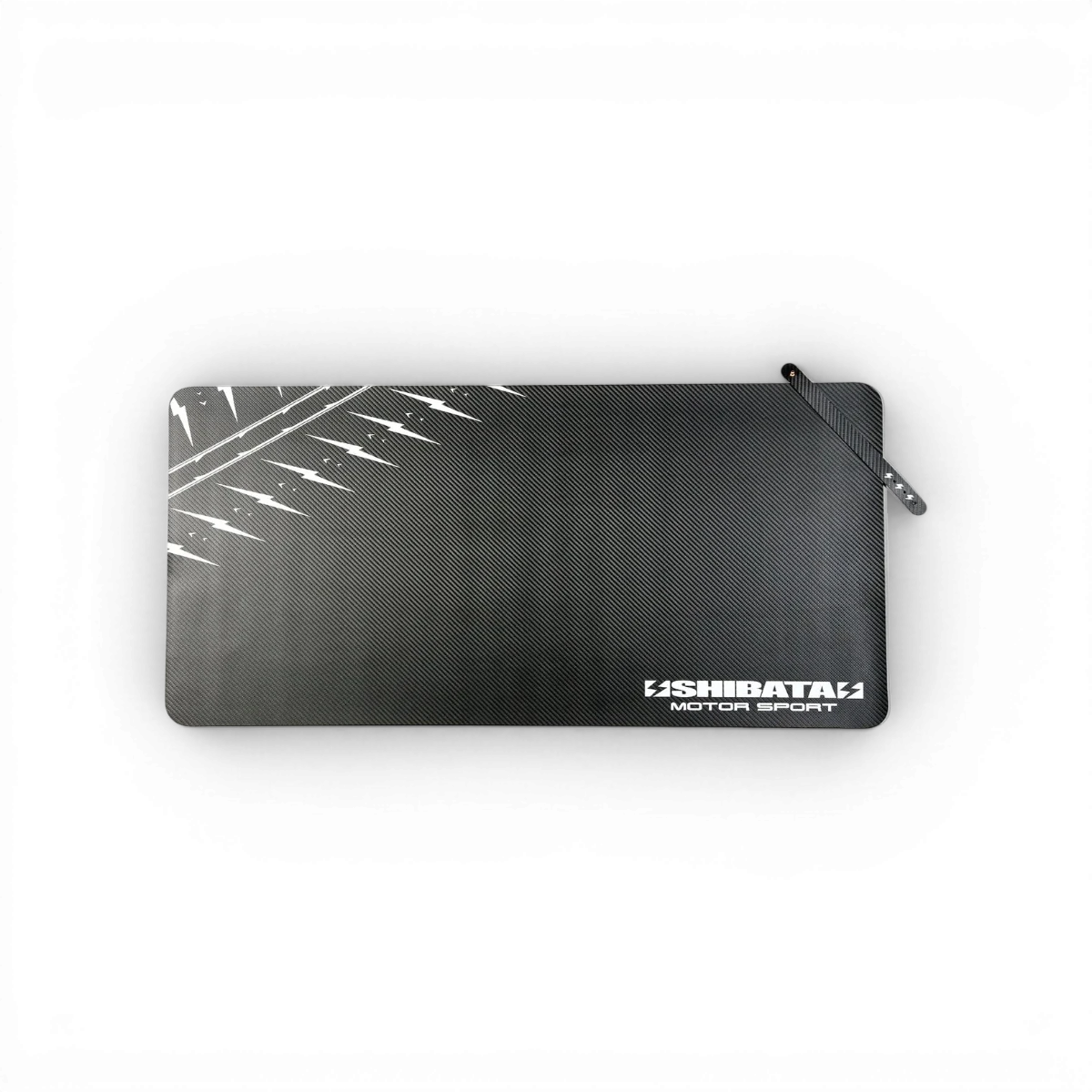Tapis de pit SHIBATA MOTOR SPORT en caoutchouc noir avec logo, accessoire pour véhicules de sport.