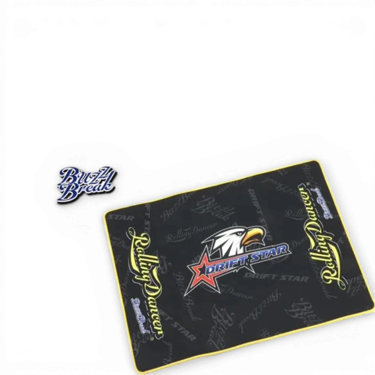 Tapis Drift Star Overdose, accessoire de 600x450 mm avec motif étoile, couleur noire et blanche.