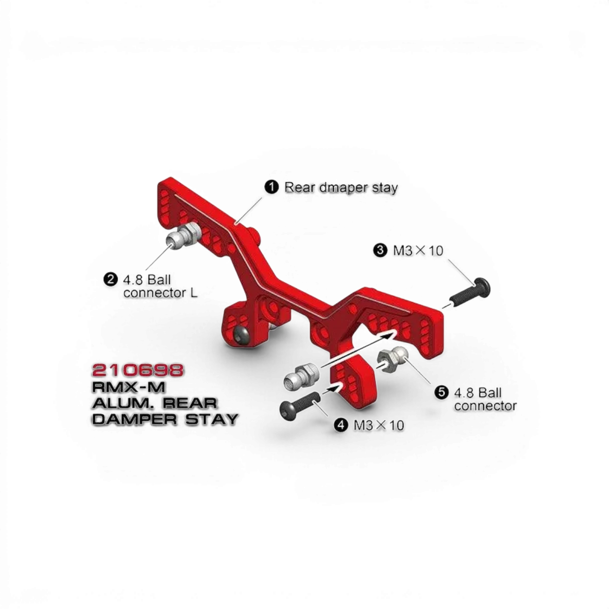 Amortisseur arrière en aluminium pour RMX M, pièce détachée de haute qualité de Max Speed Technology, visible en image.
