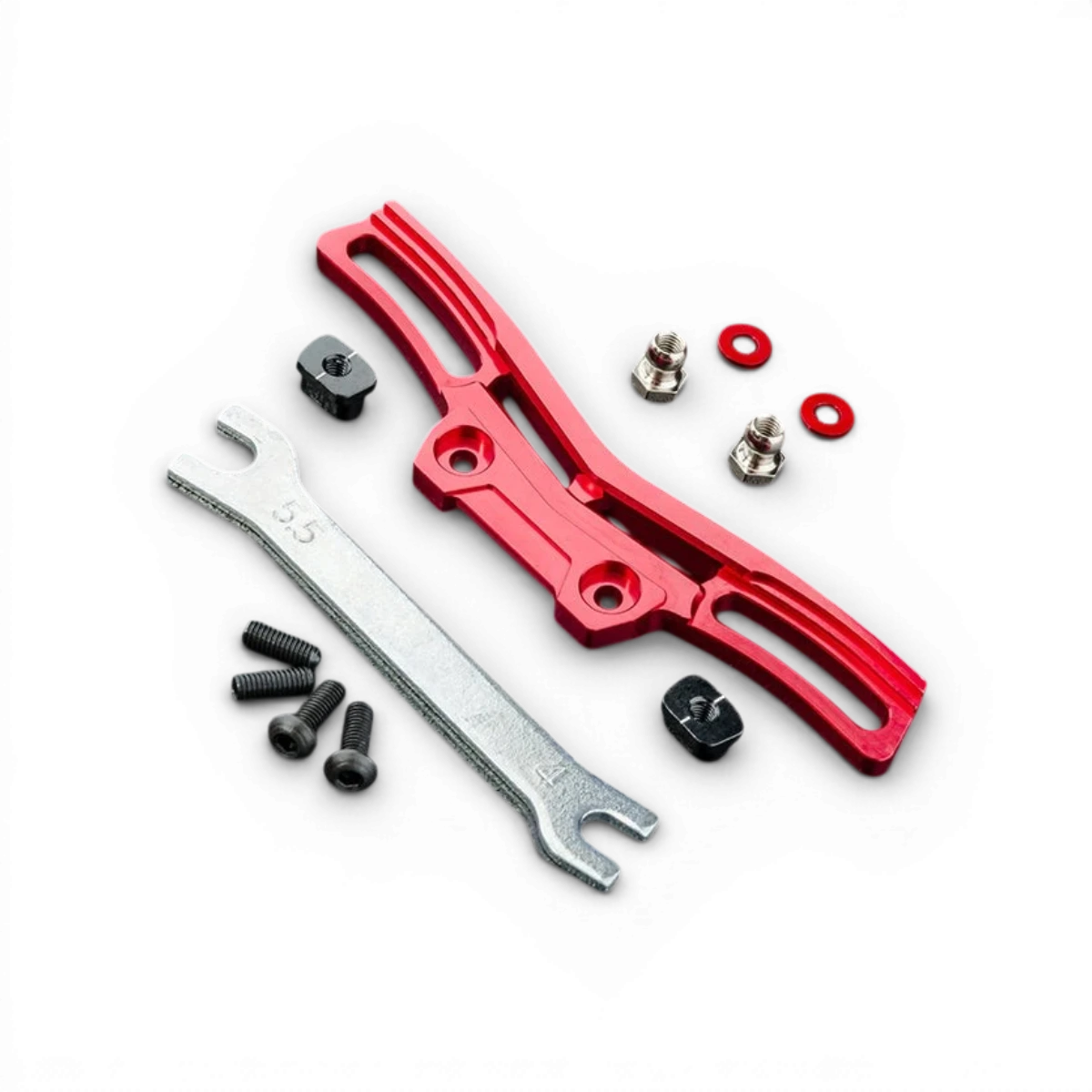 Amortisseurs avant en aluminium rouge pour RMX, pièces détachées Max Speed Technology, visibles sur la moto.
