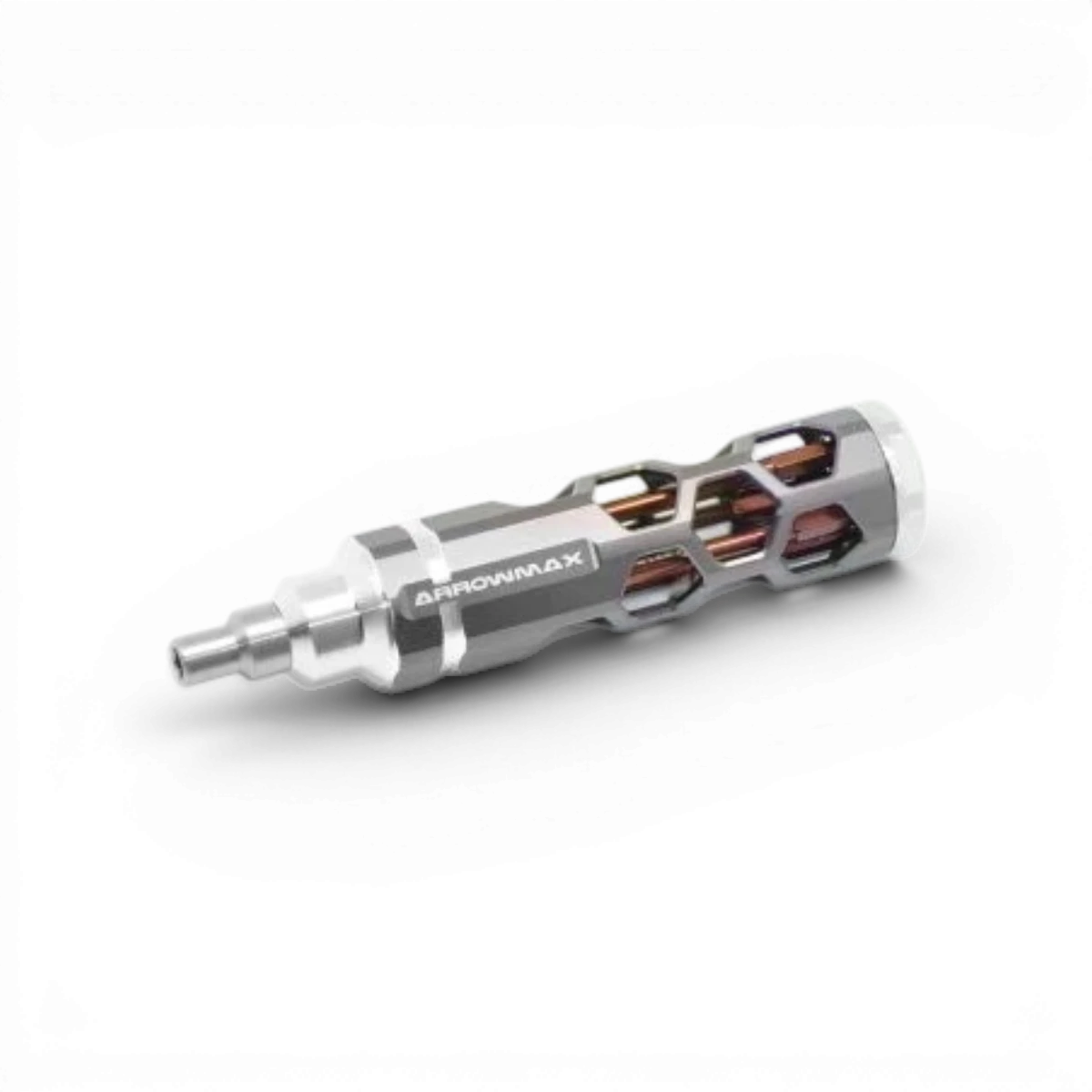 Tournevis Arrowmax RC Silver Edition avec 7 embouts interchangeables pour réparation de modèles réduits de voiture.