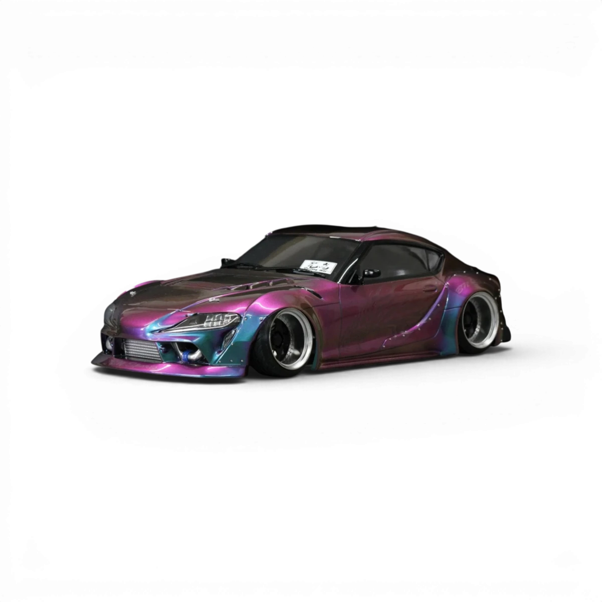 Carrosserie Toyota GR Supra A90 BLS de Pandora RC avec détails de la marque BN-Sports, vue frontale sur fond blanc