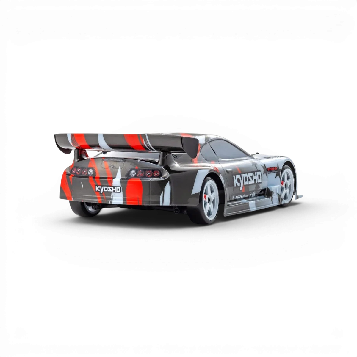 Modèle réduit de la carrosserie Toyota Supra A80 de Kyosho, détail précis et finition réaliste, vue de face.