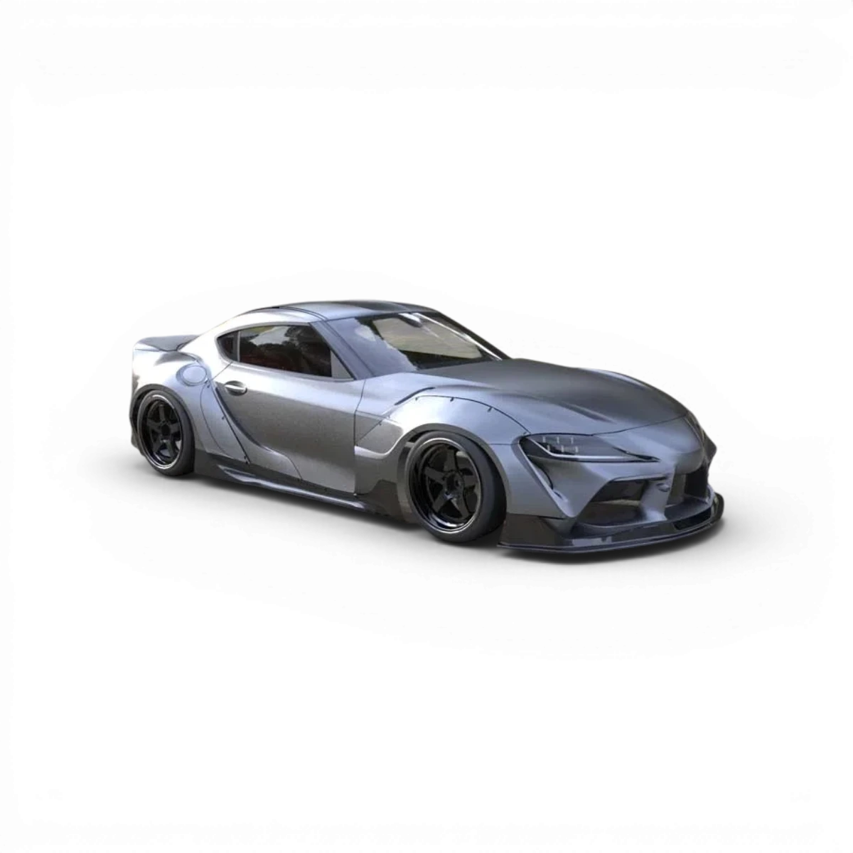 Carrosserie Toyota Supra GR en plastique noir pour voiture RC Addiction RC Design, vue de face avec détails de finition.