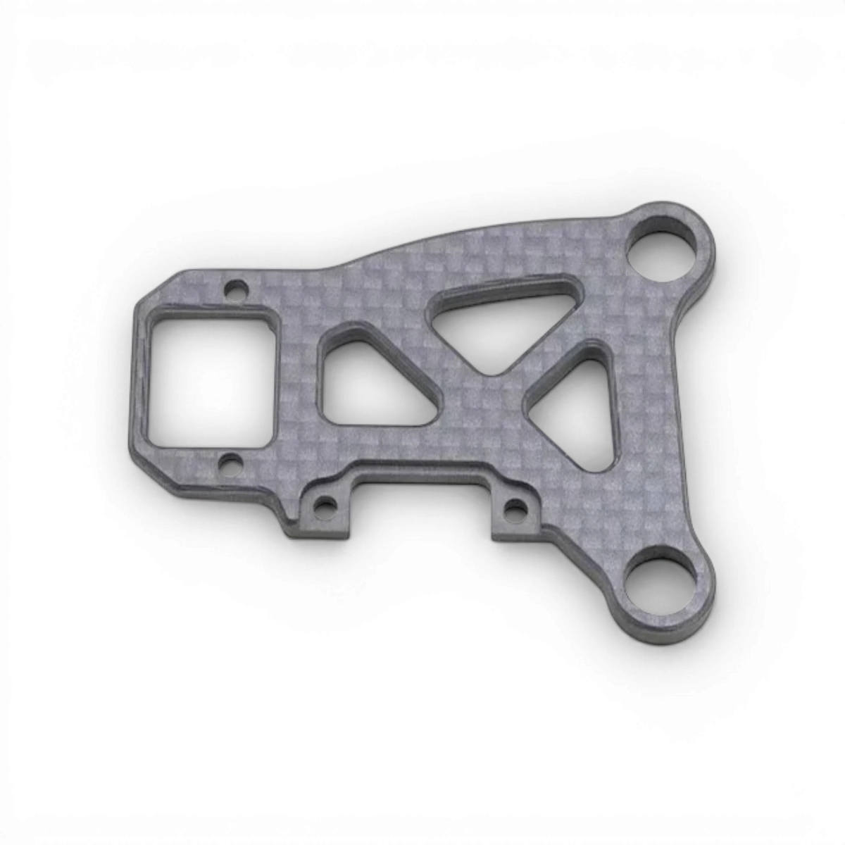 Triangle arrière inférieur gauche en carbone pour pièces détachées Team Yokomo, vue de face avec détails de la pièce.