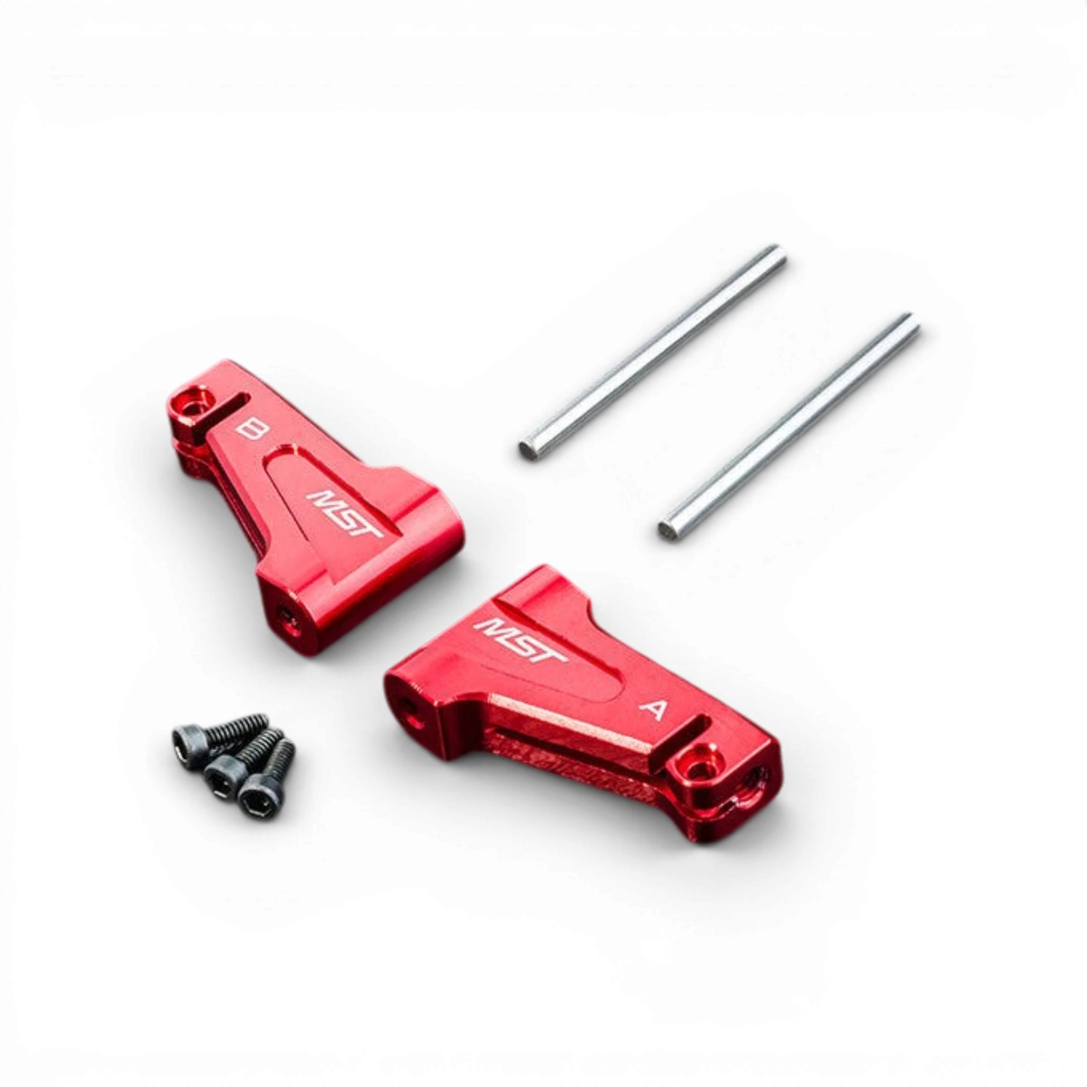 Triangles supérieurs rouges Max Speed Technology RMX 2.0, pièces détachées pour vélo, montrant les triangles en aluminium rouge.