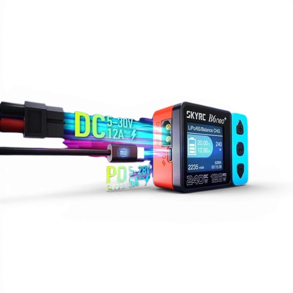 Chargeur USB-C B6+ NEO DC SkyRc, ultra compact, 240W, électronique, connecteur USB-C, pour appareils haute puissance.