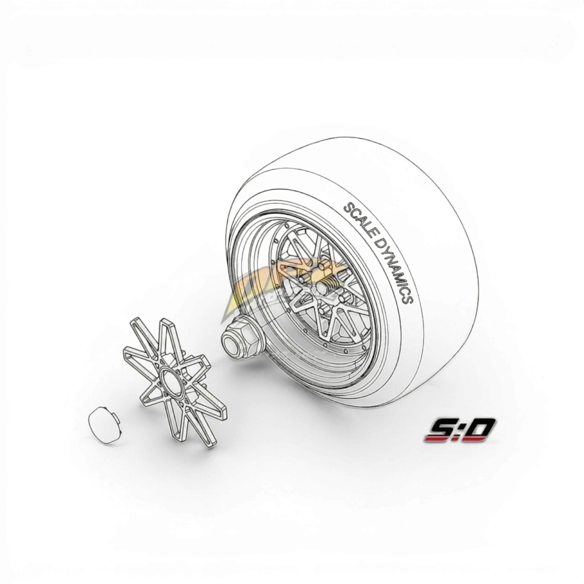 Roues en chrome poli V16D Work Equip 03 avec décalage de 12 mm et largeur réelle de 8,5 mm, marque Scale Dynamics.
