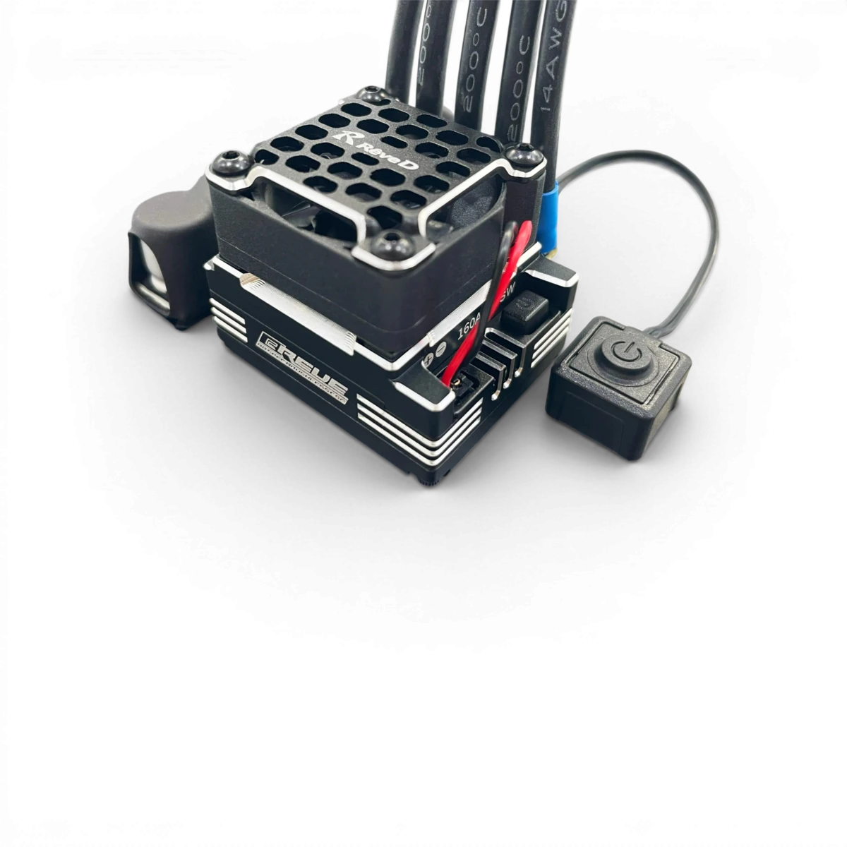 Variateur ESC "BREVE" électronique de la marque Team Reve D, avec composants et réglages visibles sur l'image.