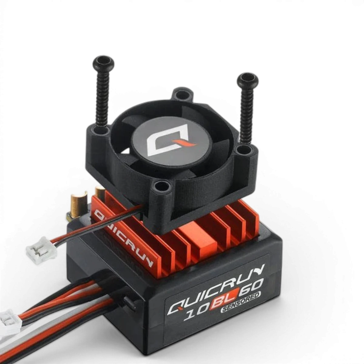 Variateur Hobbywing QuicRun 10BL60 Brushless 60A sensored pour voiture 1/10, vue de face avec connecteurs.
