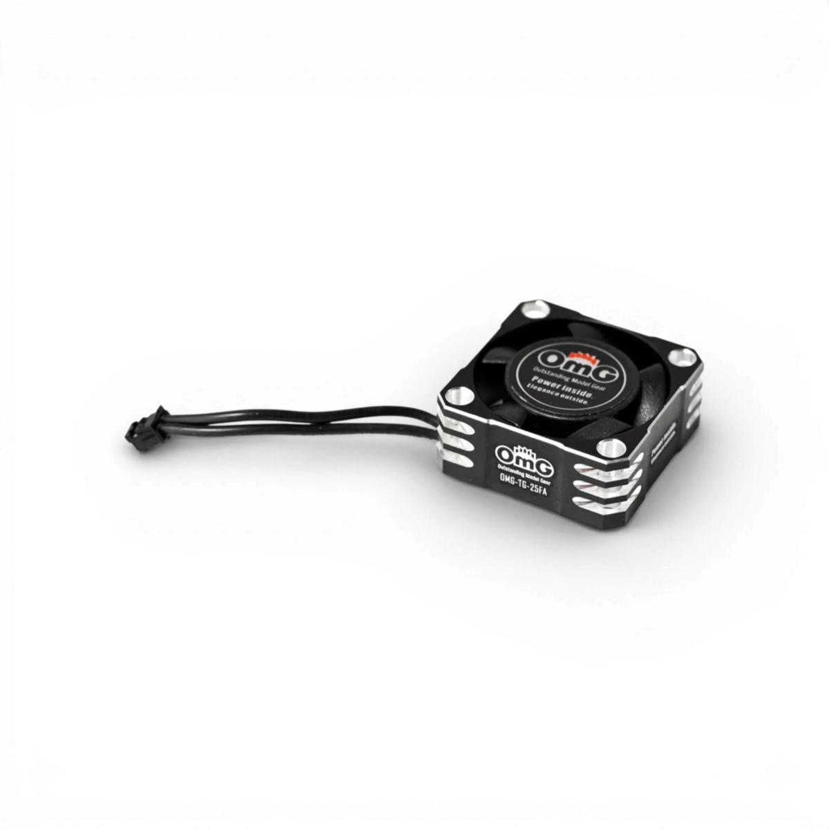 Ventilátor pro ESC 25mm v černé a šedé barvě od značky OMG, ideální pro elektroniku a chlazení.