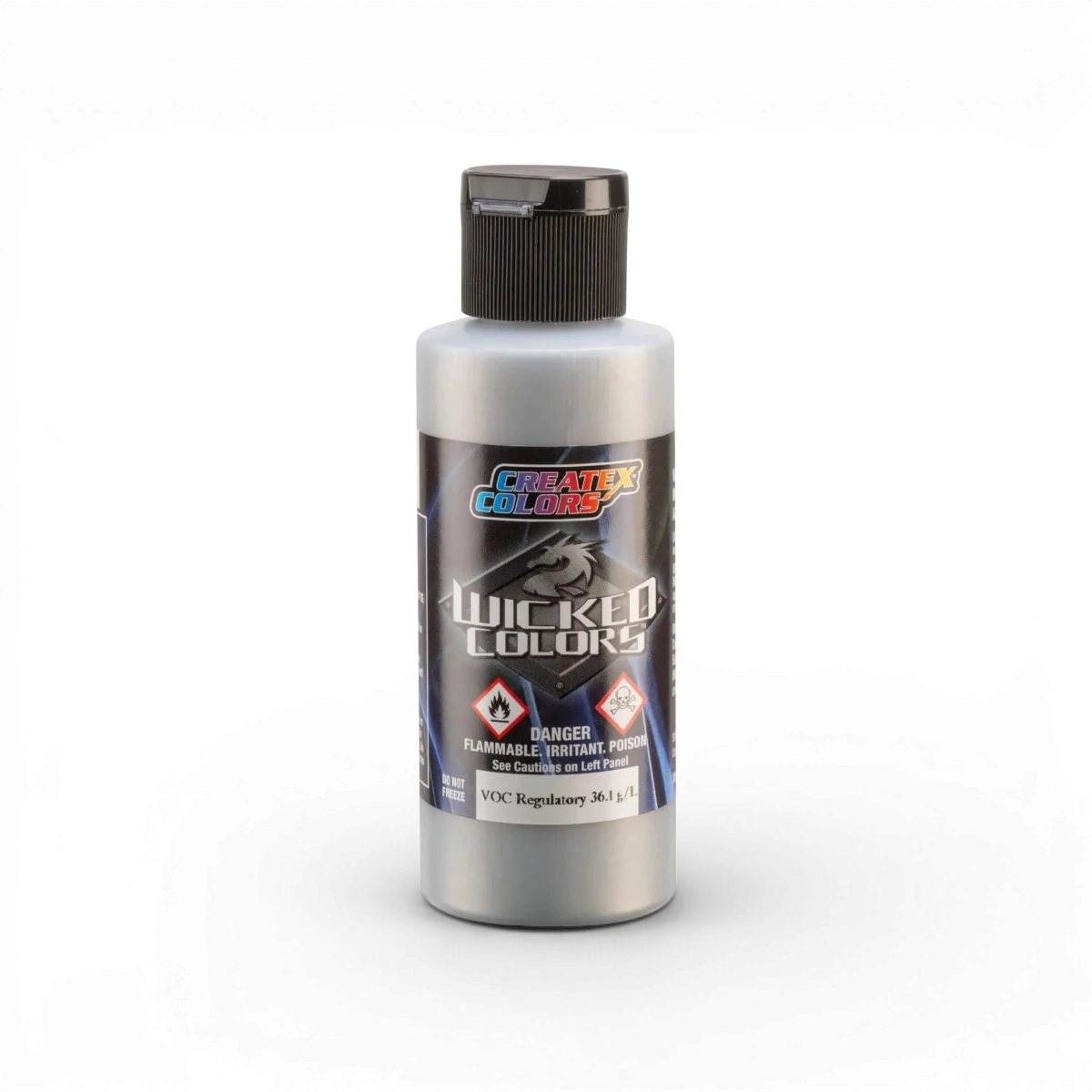 Aérosol de peinture Createx Colors W357 Wicked en Quicksilver, finition métallique argentée.