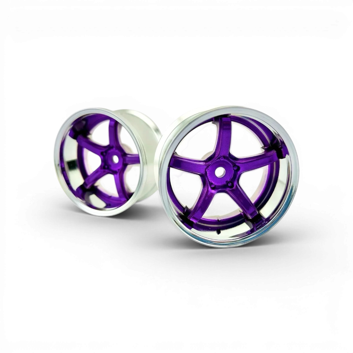 Roues Work Emotion T5R Offset 6 de Custom Lab's en chrome et violet, vue de face avec détails brillants et design élégant.