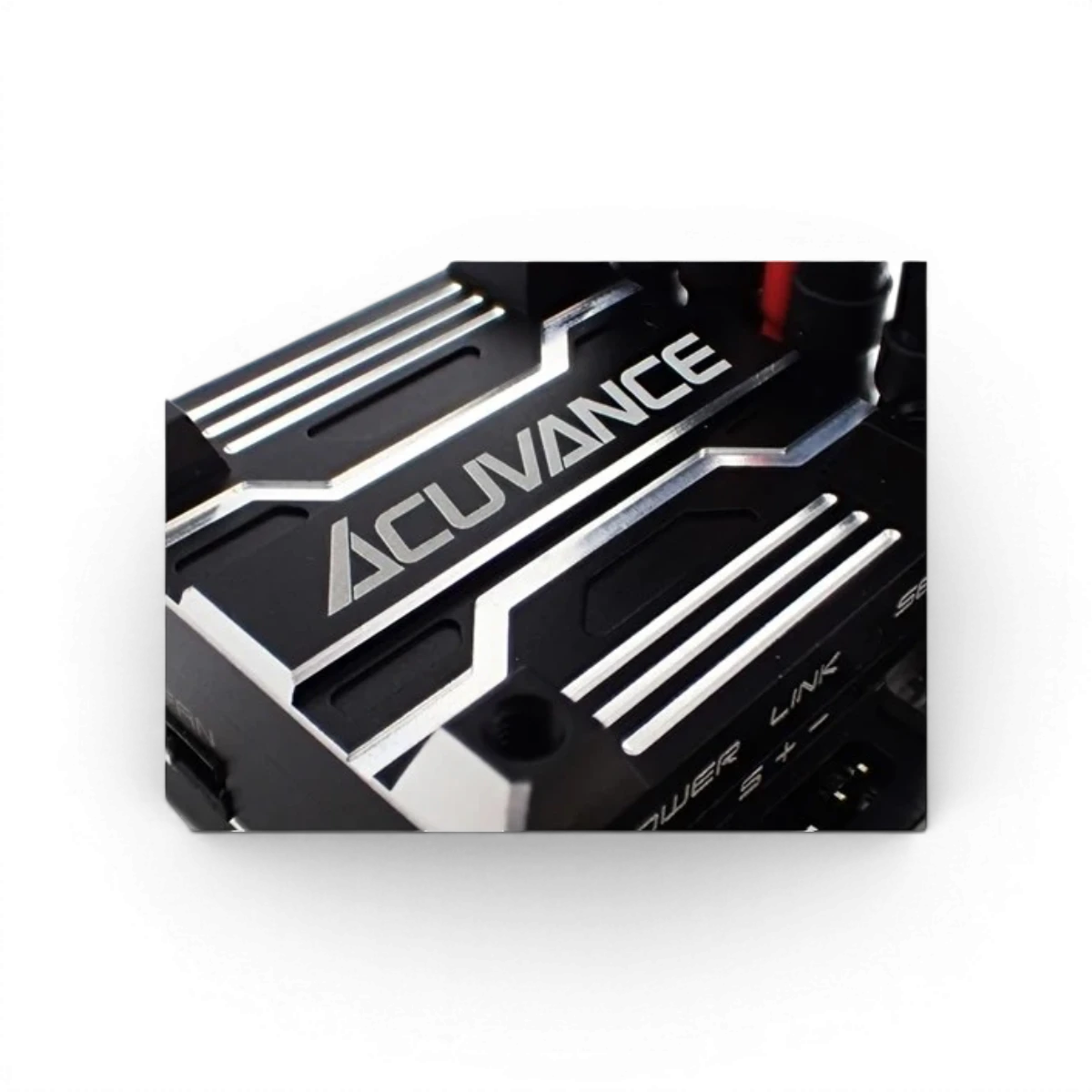 Appareil électronique Xarvis XX Rouge Edition de la marque Acuvance, affiché en gros plan avec détails visibles.