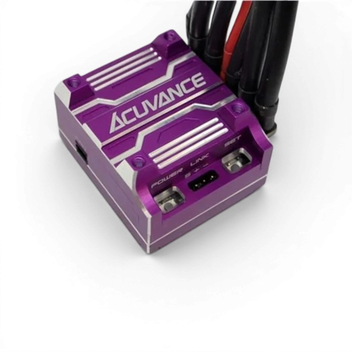 Dispositif électronique Xarvis XX Violet édition d'Acuvance, vue en gros plan, avec écran et boutons visibles.