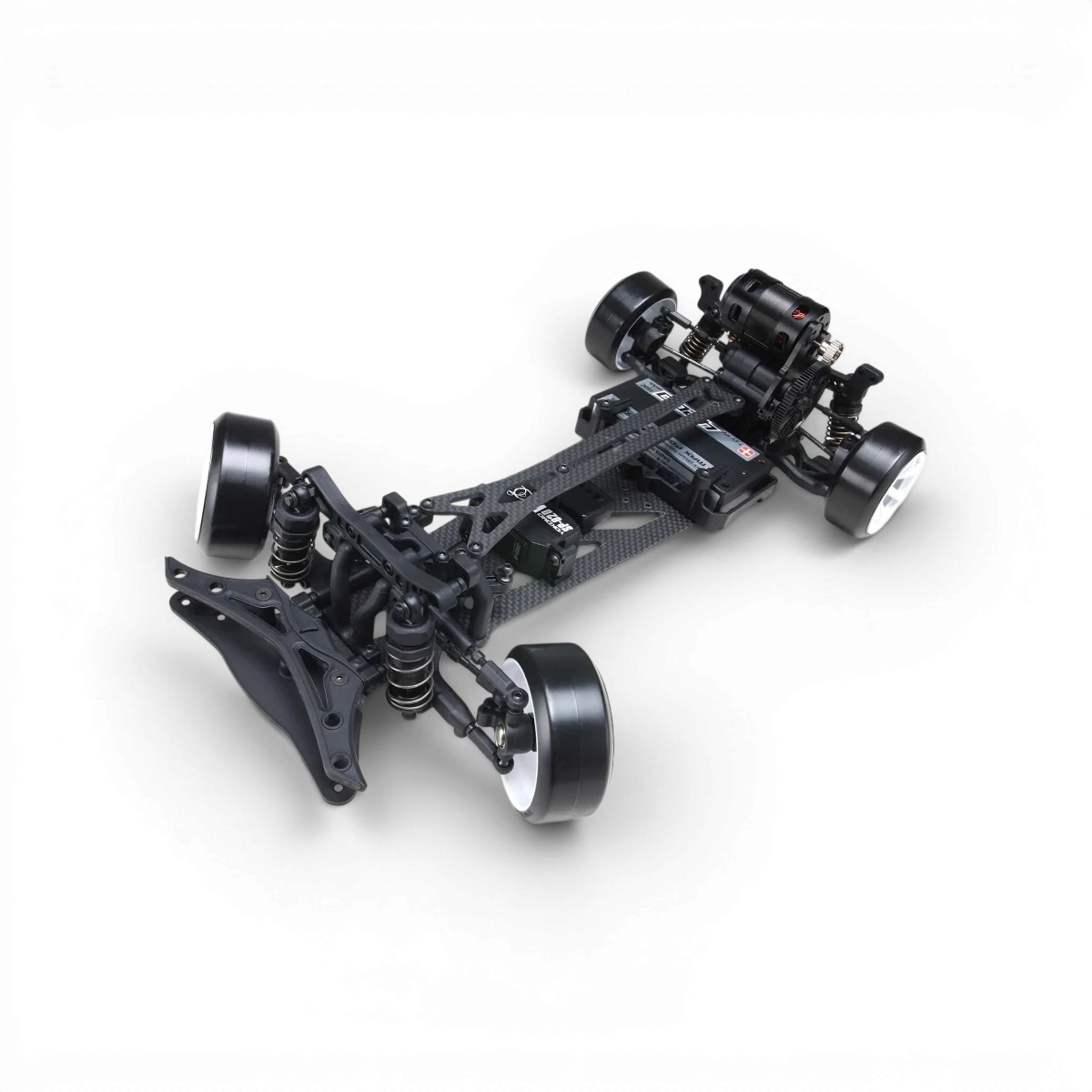 Platine inférieure en carbone RD 2.0 pour jouet de sport Team Yokomo, vue de face, avec détails du matériau.