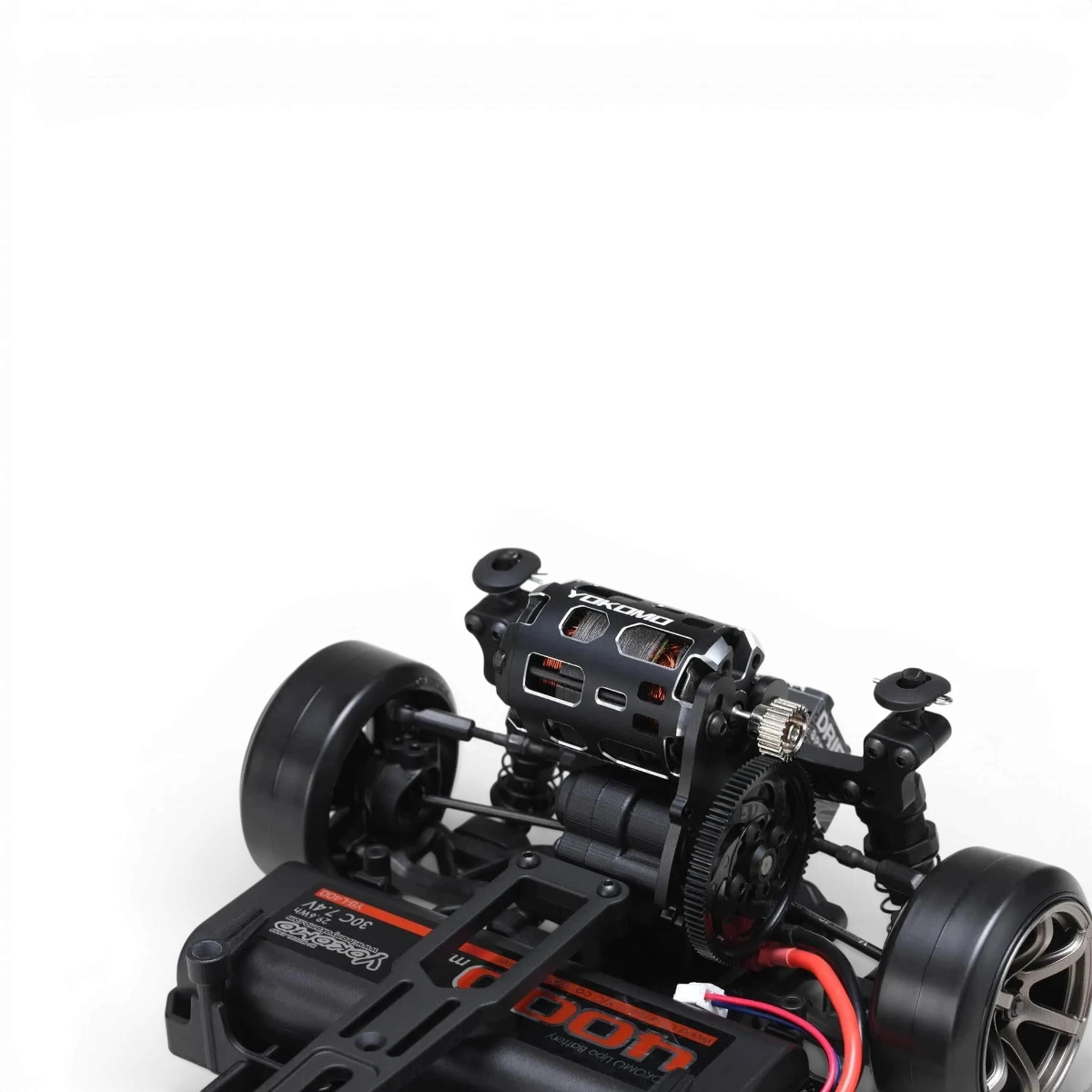 Châssis kit RC Drift Team Yokomo RD 2.0 Rookie Drift RWD, véhicule radiocommandé pour drift, vue détaillée du châssis.