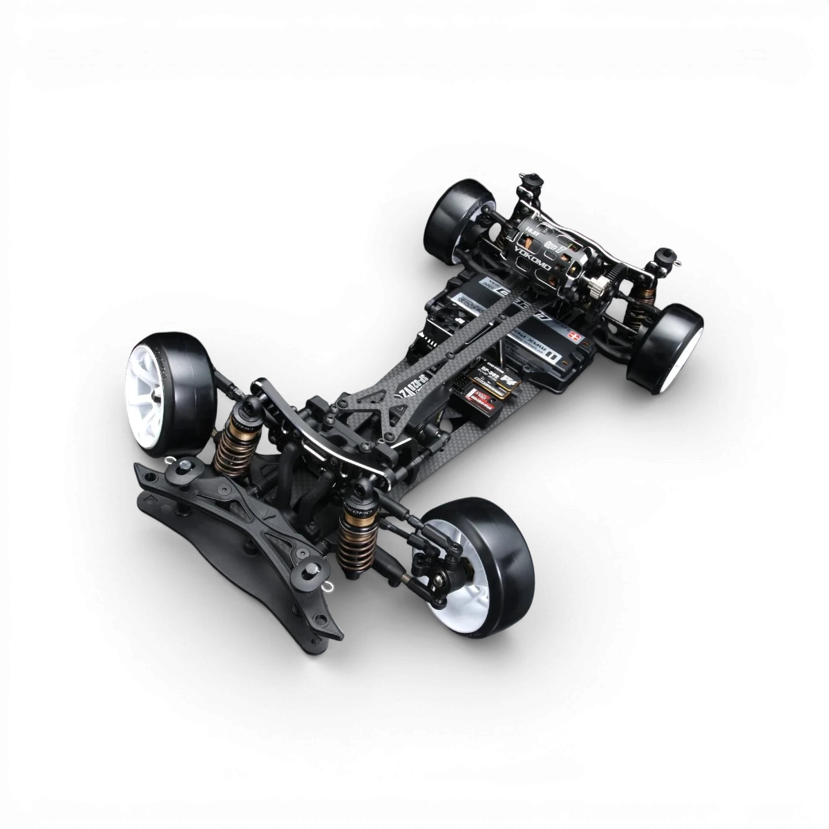 Châssis kit RC Drift Super Drift SD3.0 de Team Yokomo, vue détaillée du châssis pour voiture RC.
