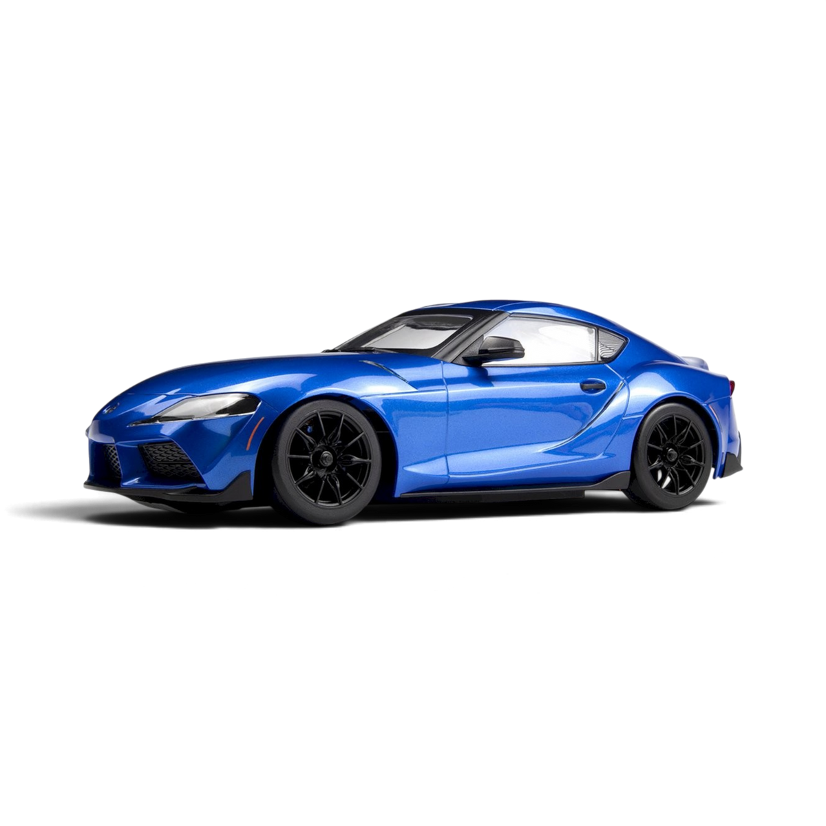 Voiture RC Drift Toyota GR Supra 2024 HPI en bleu métallisé Dawn Blue, modèle RTR, vue de face.