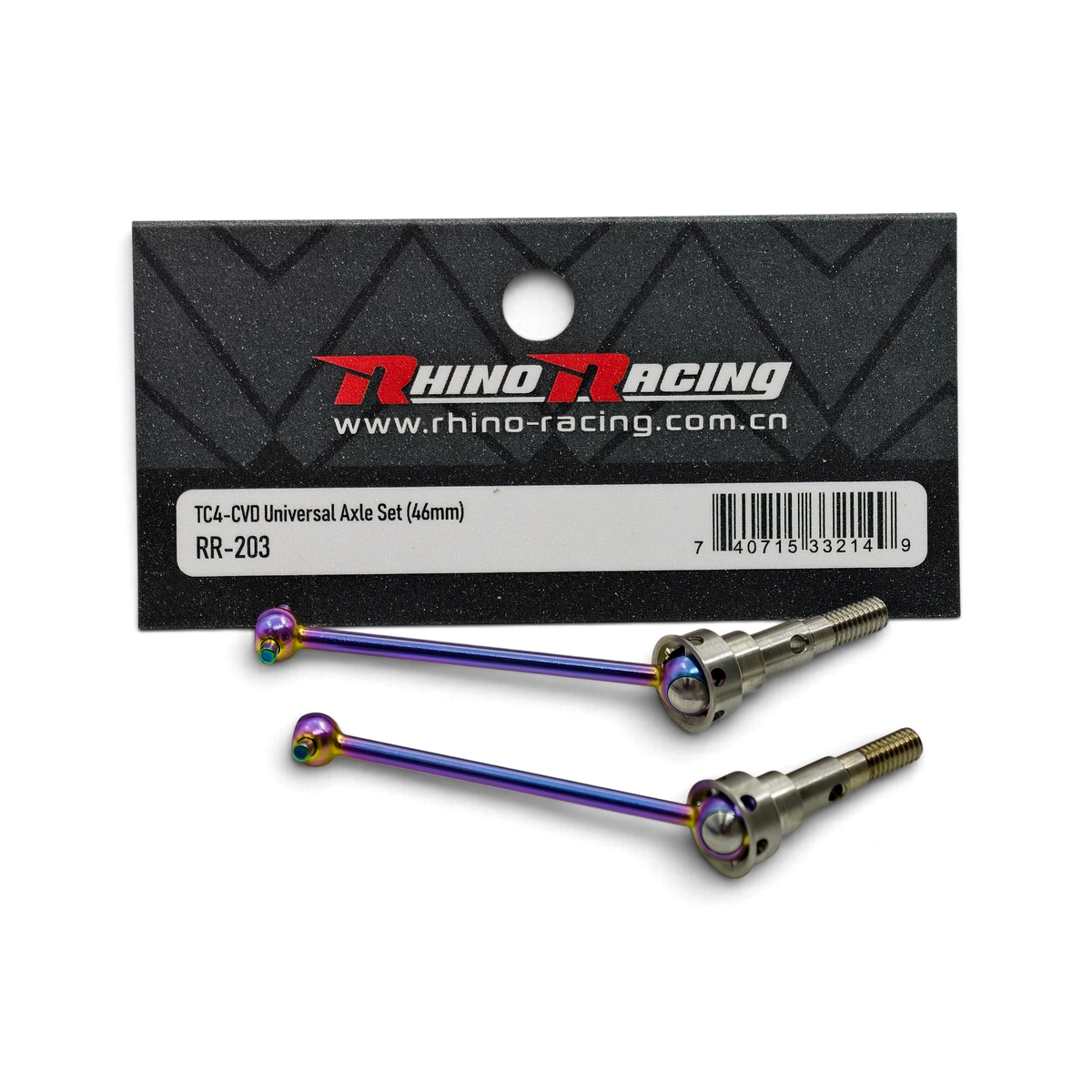 Cardans CVD SR en titane de 46 mm complet de RhinoRacing, pièce pour véhicule de performance, visible avec détails techniques.