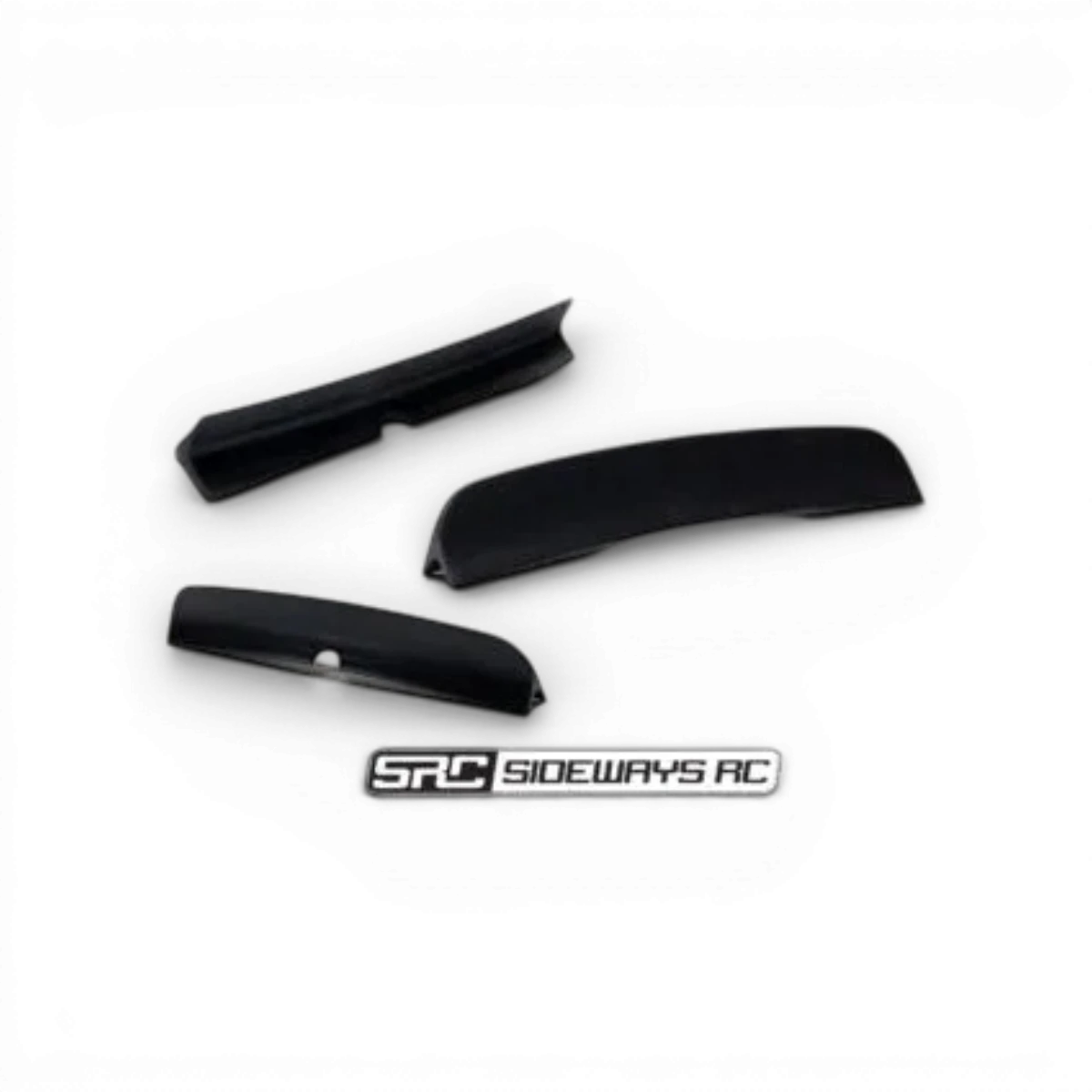 Aileron E36 pour voiture RC, customization par Src Sideways RC, aile en plastique noir avec détails techniques visibles.