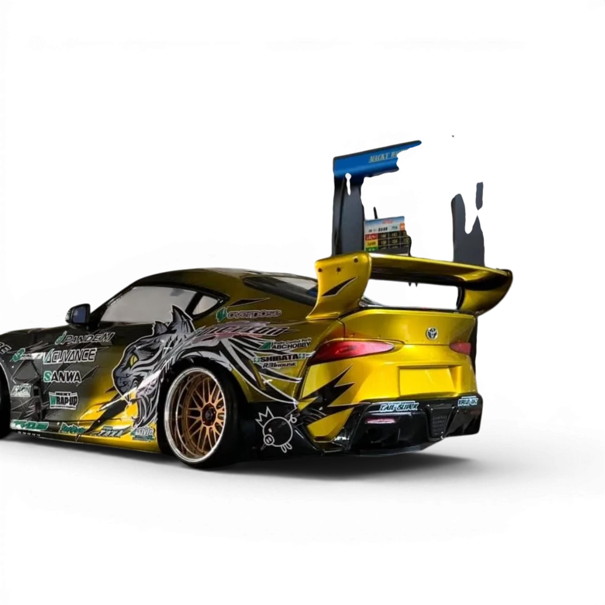 Aileron supra A90 de la marque Addiction RC Design, pièce de carrosserie pour voiture de modélisme, en plastique noir.