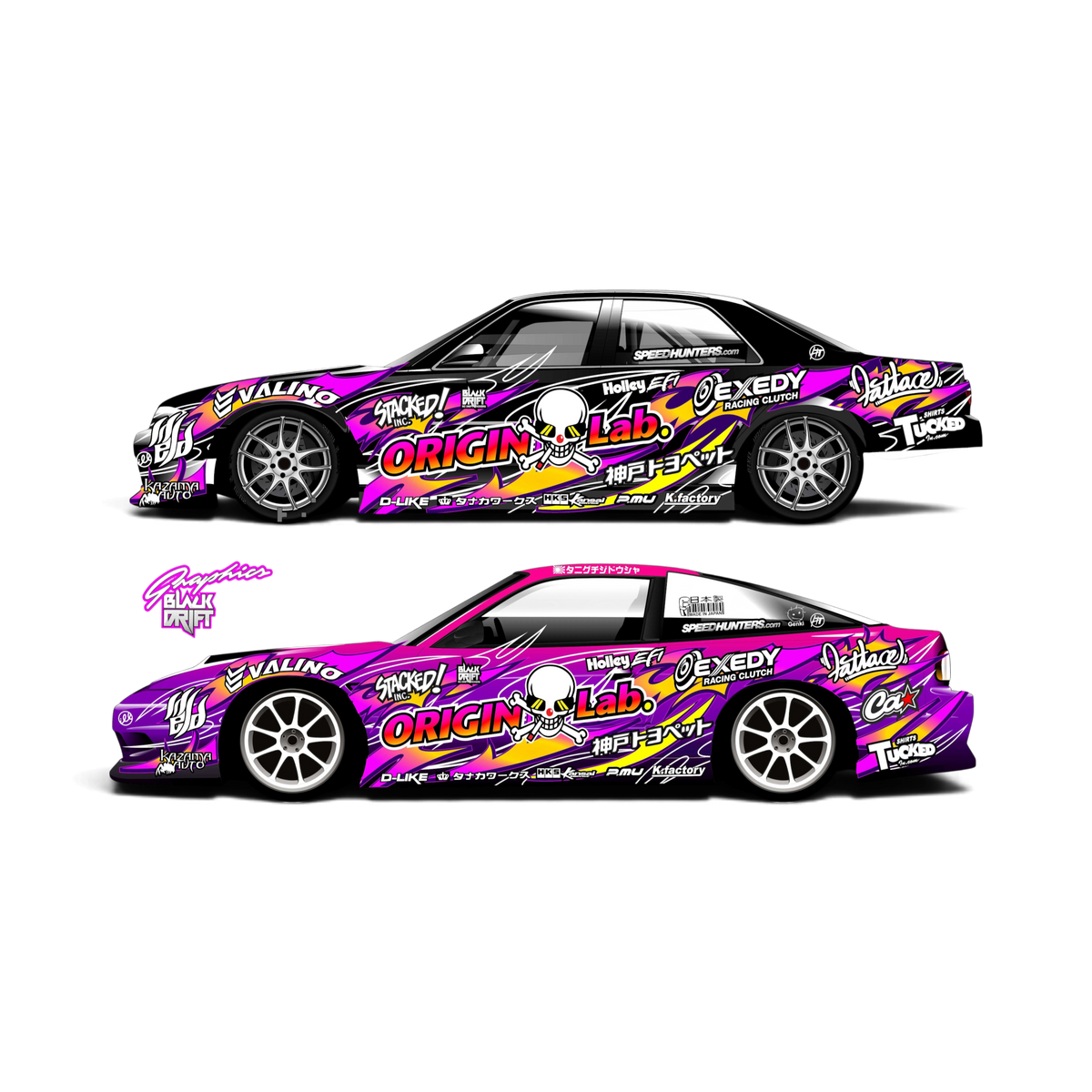Autocollant décoration complète Low Origin 2 de Black Drift Stickers, noir, avec design détaillé pour personnalisation de voiture.