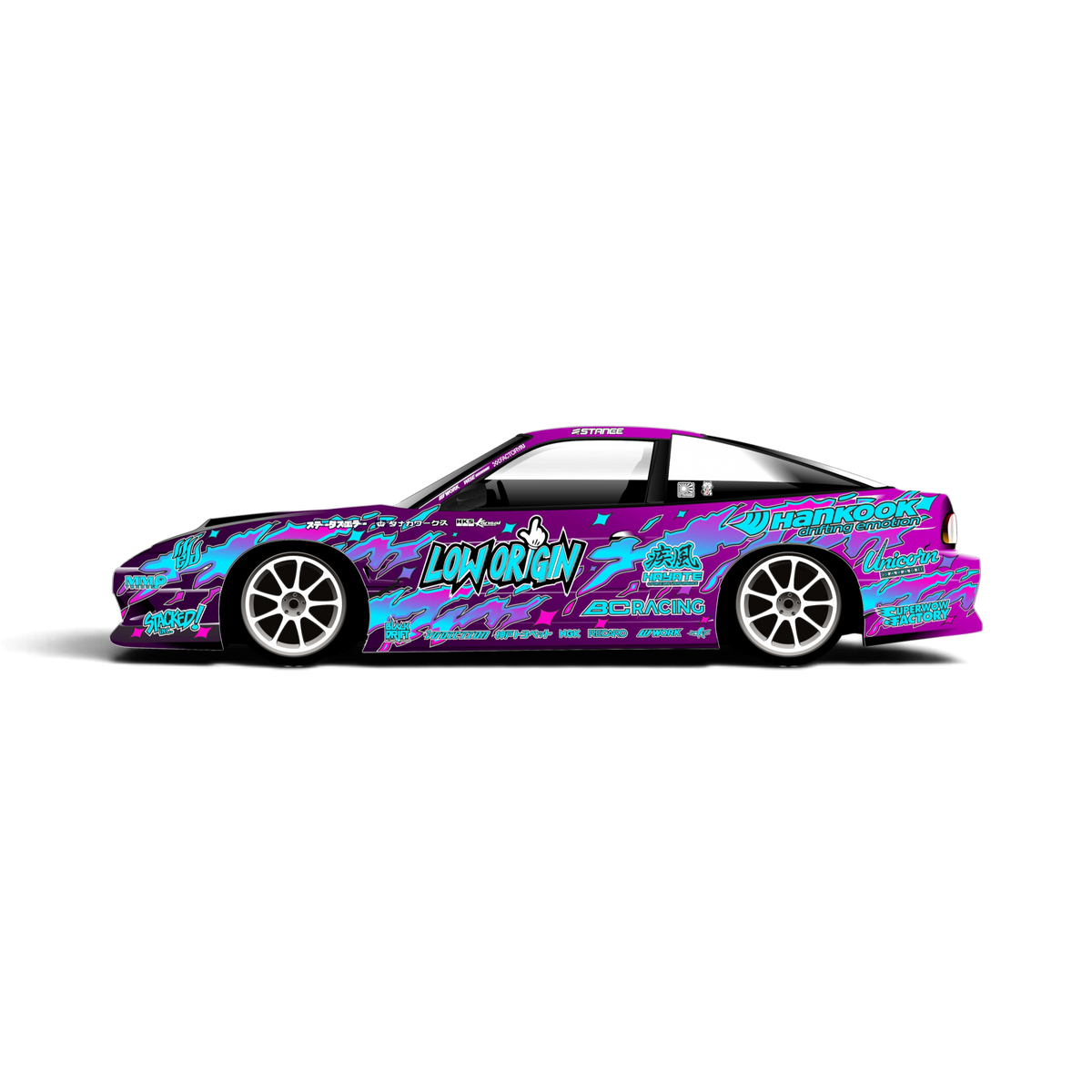 Autocollant décoration complète Black Drift Stickers Low Origin 4 noir, design dynamique pour personnaliser votre véhicule.