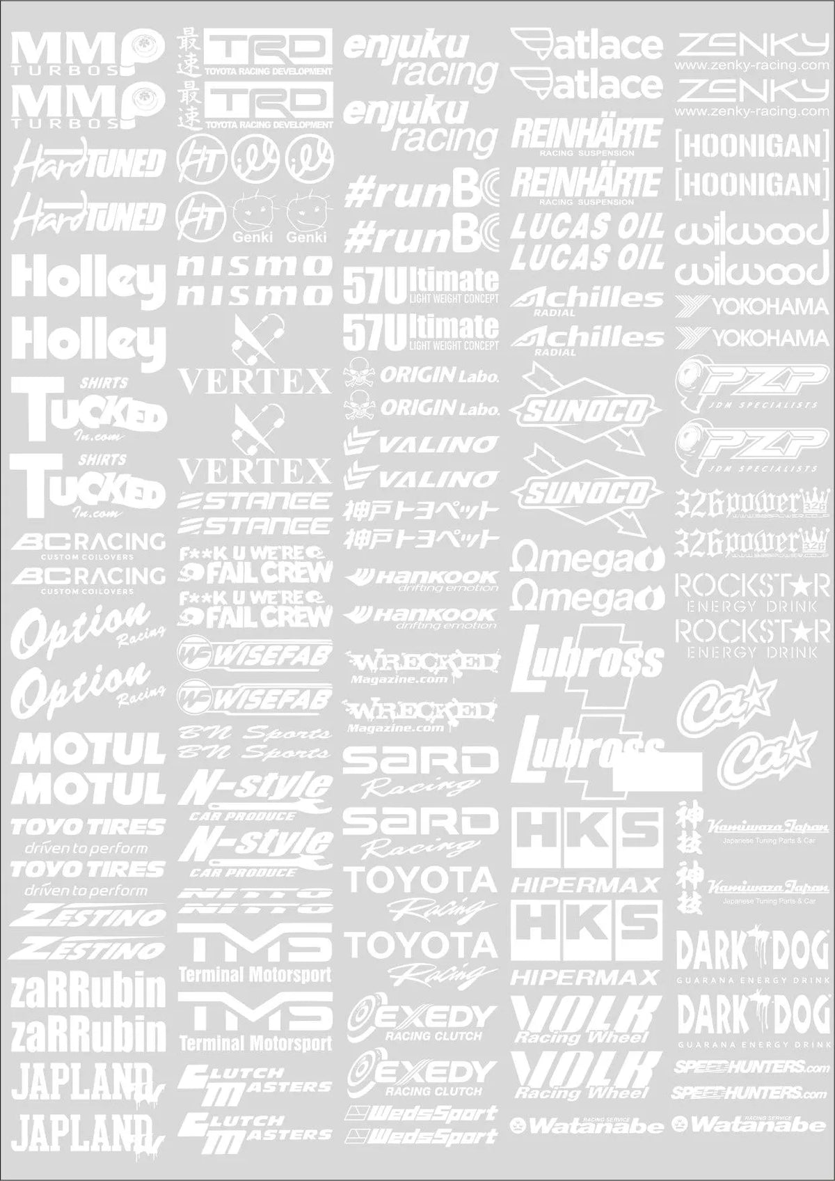 Sponzorské samolepky Black Drift, sada 41 černých stickerů pro drift vozy, s logem a různými designy.