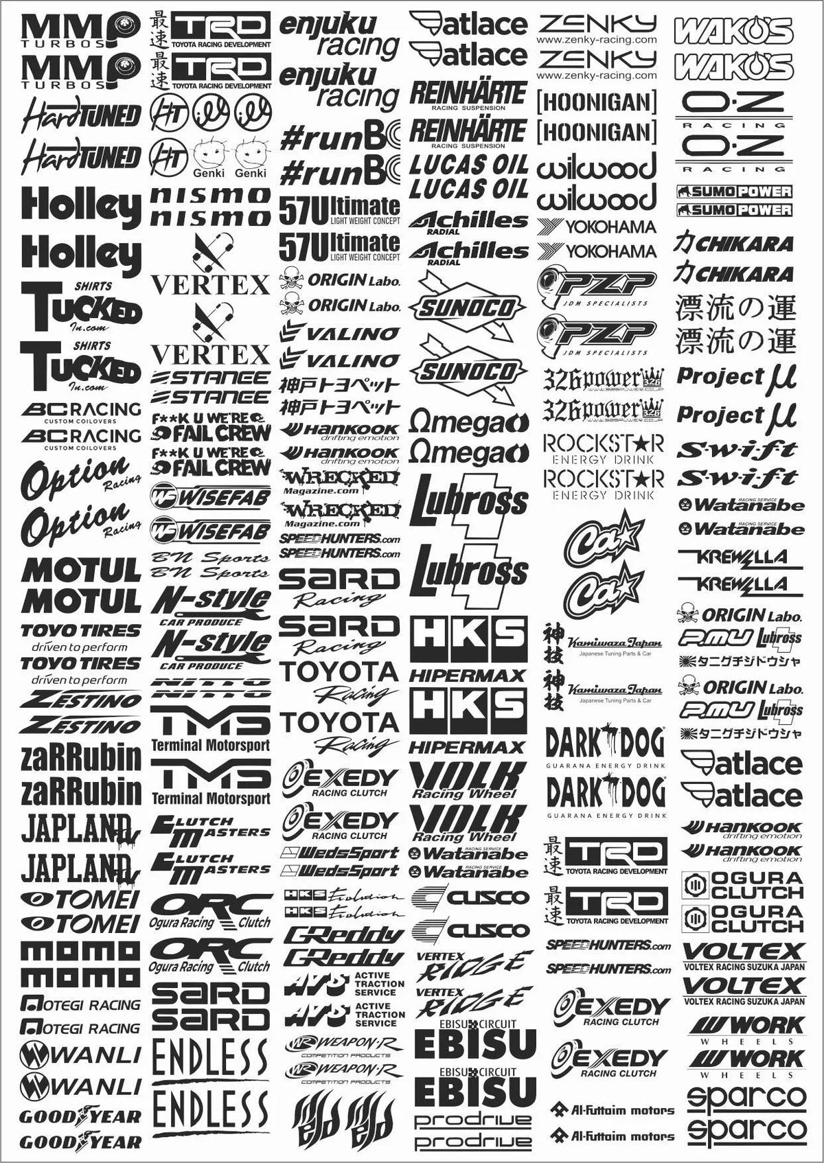 Autocollants sponsors Black Drift Stickers, lot de 42 stickers noirs pour voitures de drift et personnalisation.