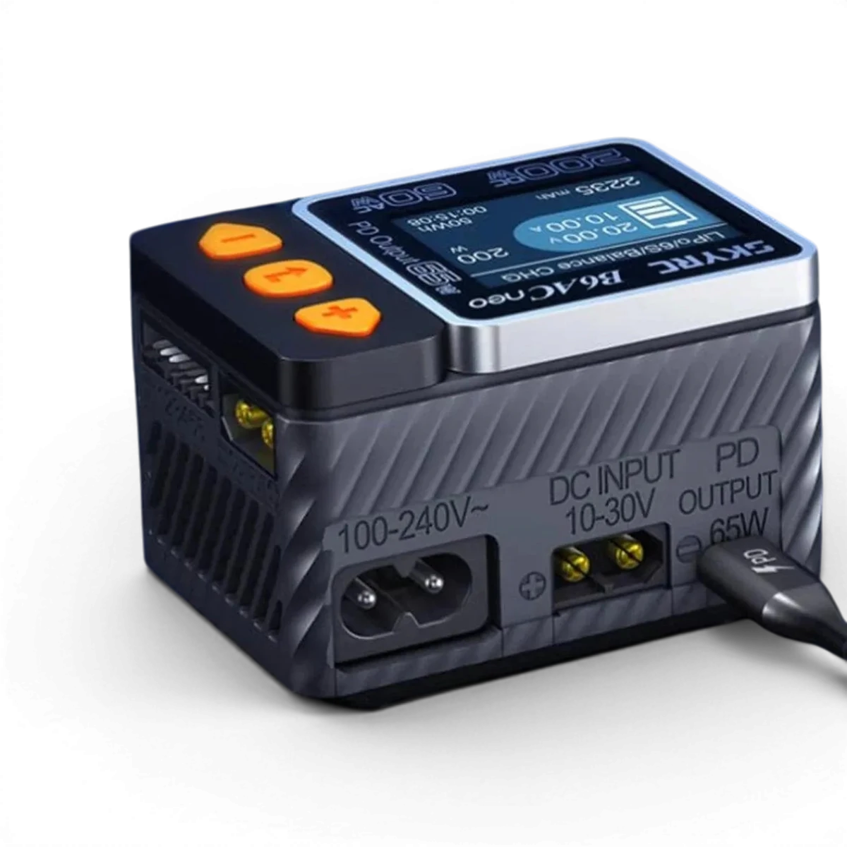 Chargeur électronique SkyRc B6AC Neo AC 200W ultra compact pour batteries RC, connecté et prêt à charger.
