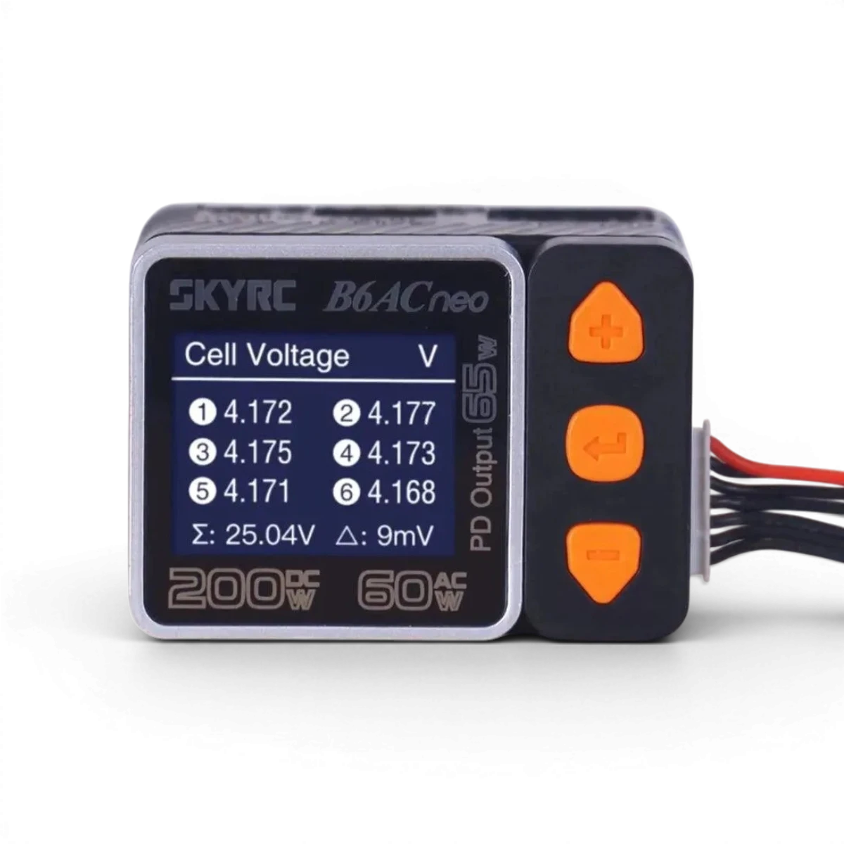 Chargeur électronique SkyRc B6AC neo AC 200W ultra compact pour batteries, design léger et portatif, visible en image.