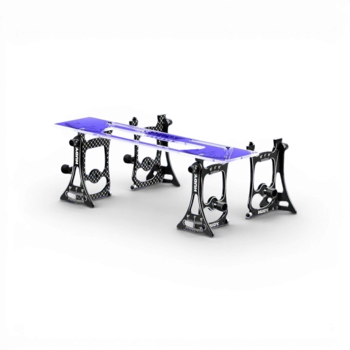 Banc de réglage pour piste et drift 1/10 de la marque Hudy, support en métal avec réglages pour modèles RC.