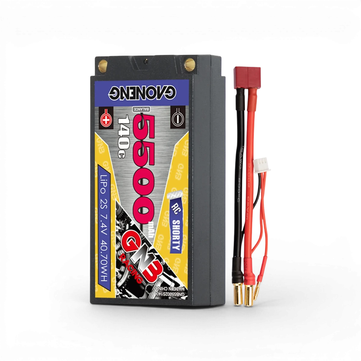 Batterie Lipo 7.4V 5500mAh 140C Gaoneng, batterie électronique compacte pour drones et modèles réduits.