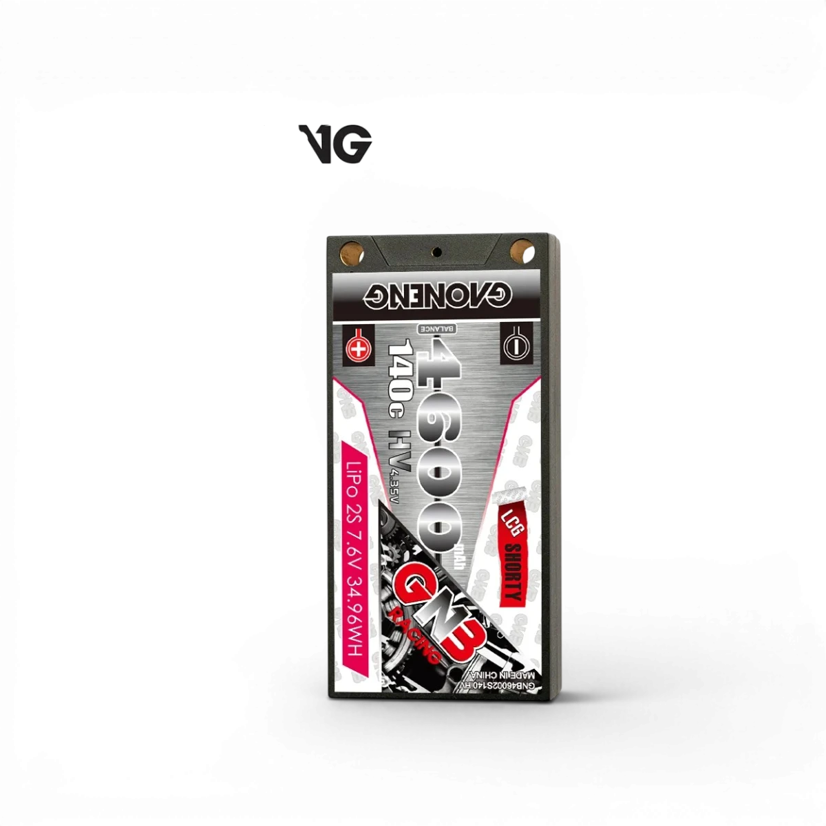 Batterie LiHV Lipo Gaoneng 7.6V 4600mAh 140C, modèle court pour électronique, vue de face.