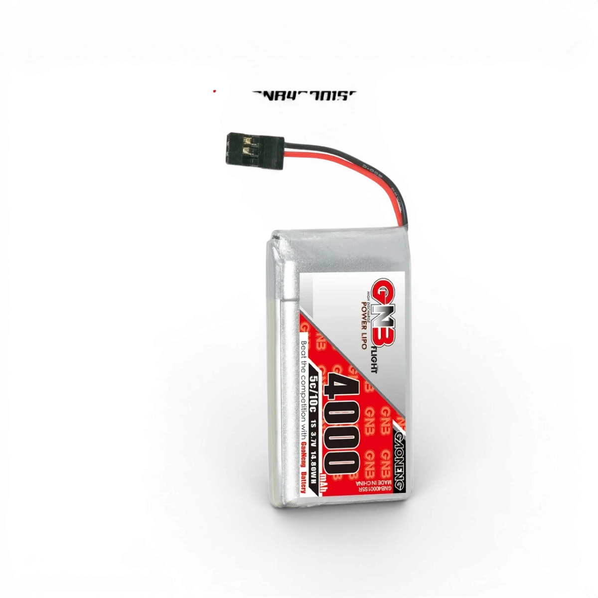 Batterie LiPo Gaoneng 4000mAh 1S 3,7V pour radio Sanwa MT-5/M17, électronique, vue de face avec connecteur visible.
